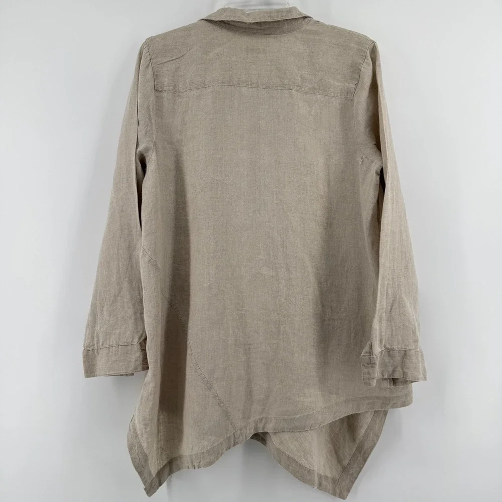 J.Jill Love Linen Sharkbite Tunic Top Beige Oatmeal V-Neck Petite Medium PM - Picture 2 of 11